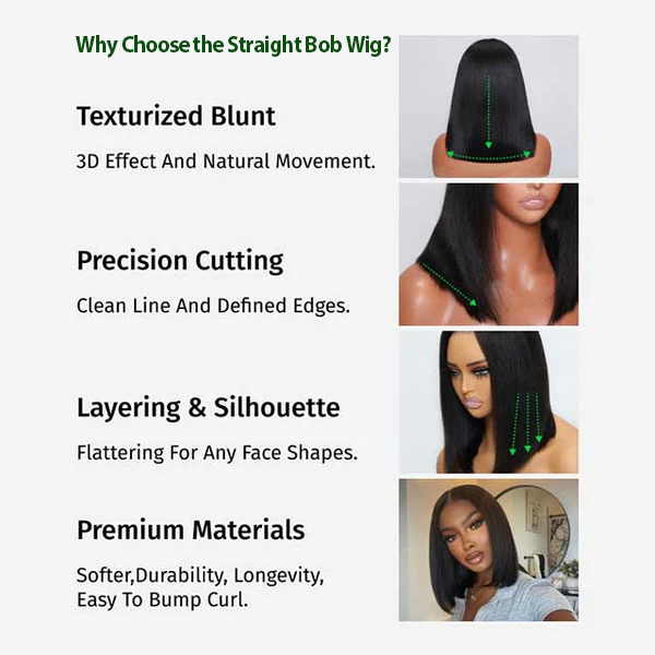 Hair Straight Bob Wig 7x5 Pre-Bleached Natural Looking Glueless Wig with Invisi Drawstring