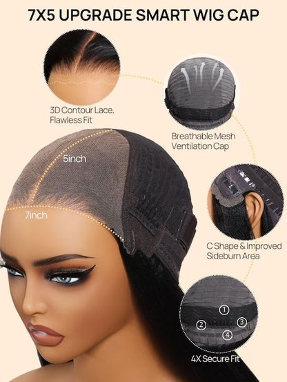 Hair Straight Bob Wig 7x5 Pre-Bleached Natural Looking Glueless Wig with Invisi Drawstring