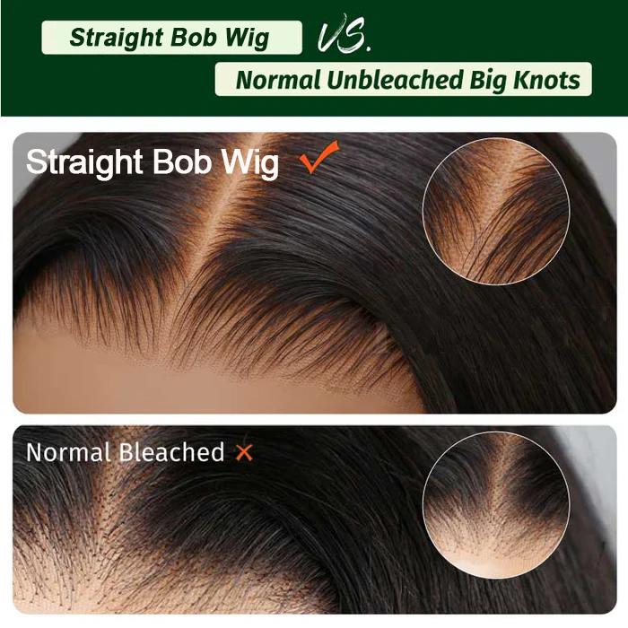 Hair Straight Bob Wig 7x5 Pre-Bleached Natural Looking Glueless Wig with Invisi Drawstring