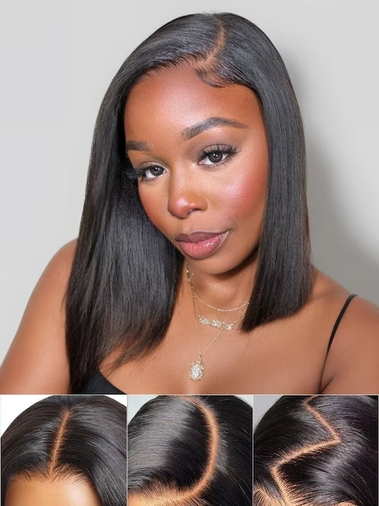 Hair Straight Bob Wig 7x5 Pre-Bleached Natural Looking Glueless Wig with Invisi Drawstring