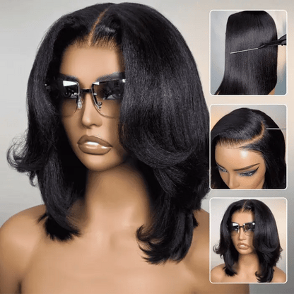 Hair Straight Bob Wig 7x5 Pre-Bleached Natural Looking Glueless Wig with Invisi Drawstring